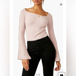 NWT INTIMATELY FP Free People On A Cloud Bodysuit SMALL Blush Tiny Bell Sleeves